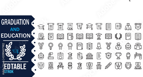 University Graduation Ceremony Outline Icon Pack