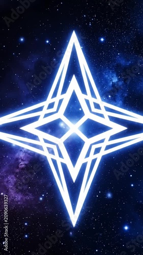 Glowing white star shape in blue nebula space background.