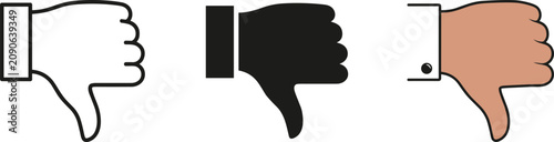 Photos Thumbs down icon collection featuring dislike feedback in outline glyph and flat