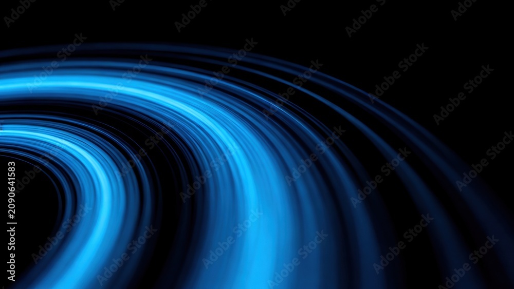 Naklejka premium Blue curved light streaks on black background