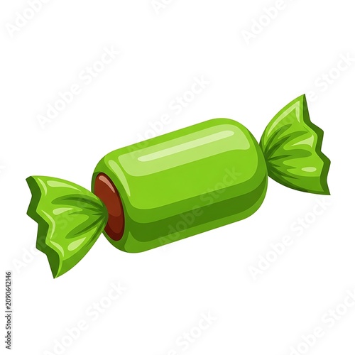 Glossy Green Wrapped Candy Isolated on White Background