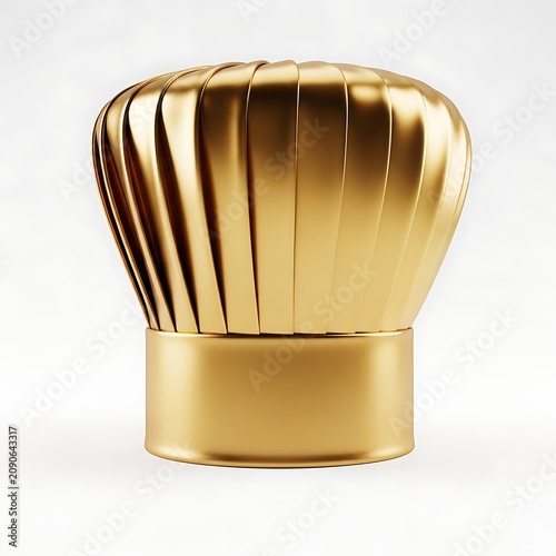 Shiny Golden Chef Hat Centered on Clean White Background