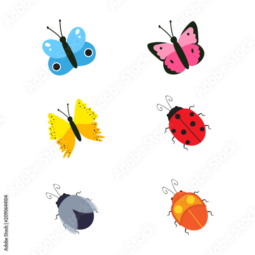 Set of insects, butterflies and beetles. For preschool workbooks and educational classes.