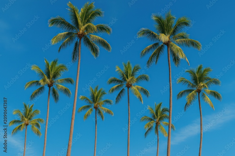 Fototapeta premium Tropical palm trees under sky background