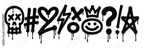 Tableau sur toile Graffiti style street art symbols collection including skull heart and crown wit