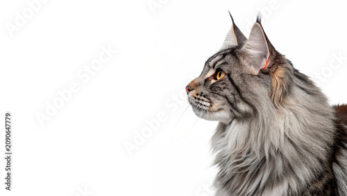 Obraz na płótnie Beautiful fluffy maine coon cat profile domestic pet isolated on transparent bac