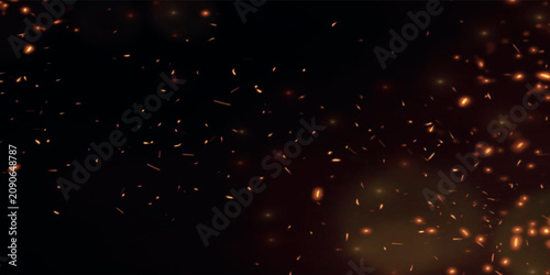Glowing Fire Sparks and Flying Embers Isolated on Black Background