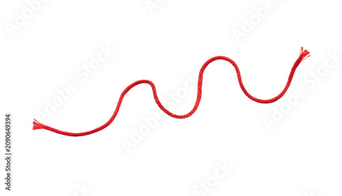 Wavy red string line, curved cord squiggle on white, abstract minimal ribbon stroke for design and decoration concepts isolated PNG with Transparent Background