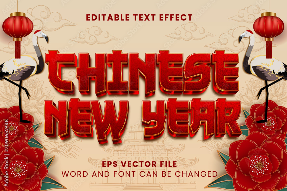 Fototapeta premium Chinese newyear 3d text effect and editable text effect with Chinese ornaments