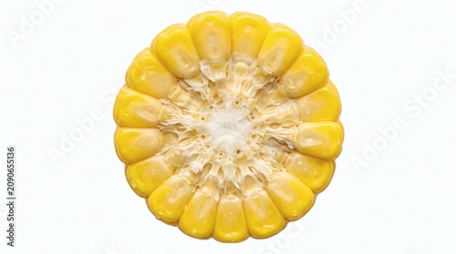Close up of a fresh corn cob slice isolated on white background.