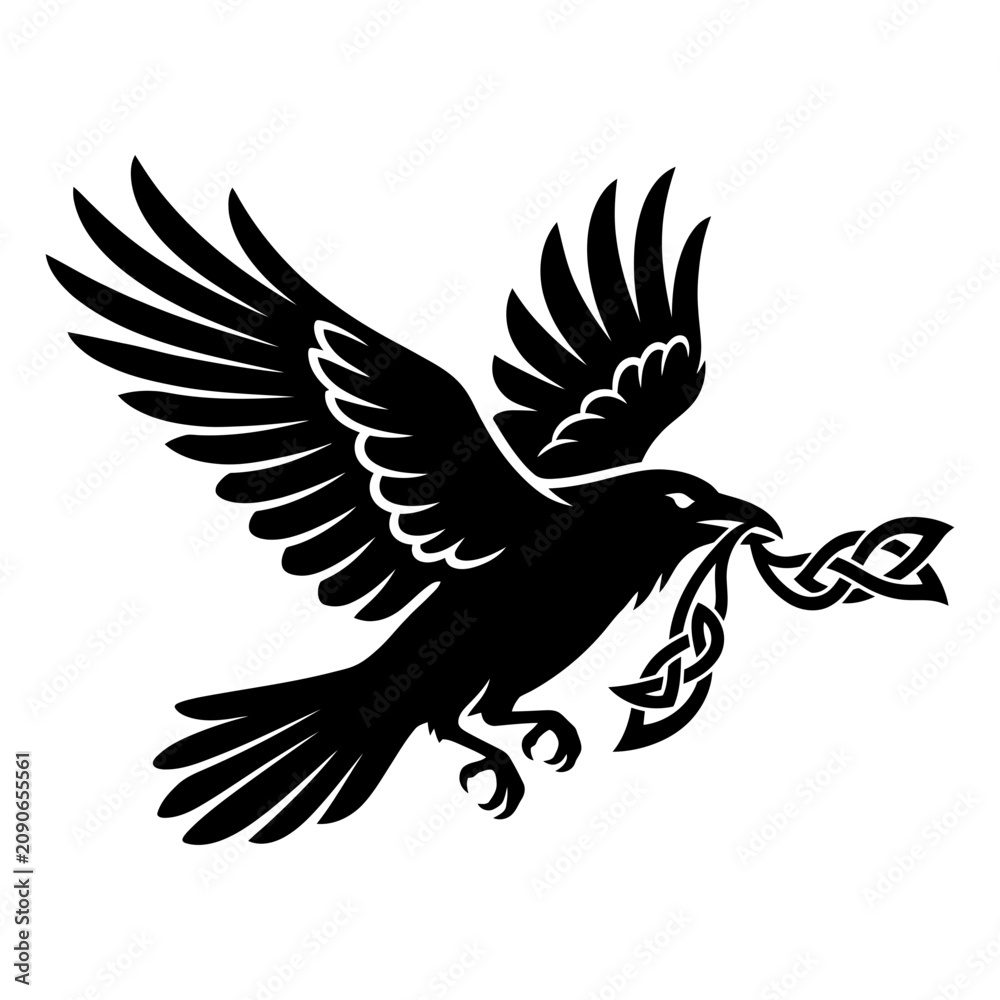 Fototapeta premium Norse raven carrying small Celtic knot vector