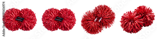 Cuadro en lienzo Red Cheerleading Pom-Poms: Pair of Vibrant Fluffy Cheer Poms with Comfortable Ha