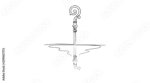 Foto Stylized Bishop's Crozier Reflecting in Water