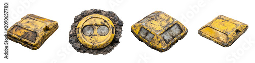 Fotografie Reflective Road Studs: Durable Yellow Pavement Markers and Cat’s Eyes for Traffi