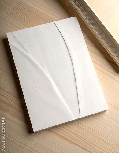 Minimalist White Notebook Resting on Light Wooden Desk Surface
