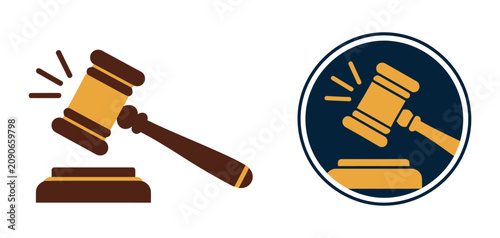 Photos Gavel and block icon, legal symbol representing court decisions, justice systems, auctions, judgement, and professional law services