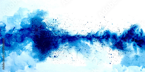 Photography Abstract turbulent blue watercolor paint explosion in cloud formation, dynamic f