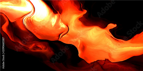 Fotografie Abstract fiery inferno texture with glowing molten lava swirls against a stark b