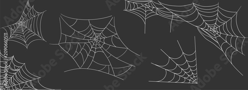 Foto Gothic web silhouettes, border for decoration, creepy web hanging set on dark background