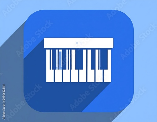Blue Minimal Piano Keyboard Icon on Rounded Square App Button Background
