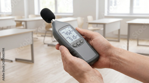 Noise level measurement in classroom for school infrastructure, education, renovation, classroom upgrade, school maintenance, back to school facilities, facility management, cleaning, safety, accessib