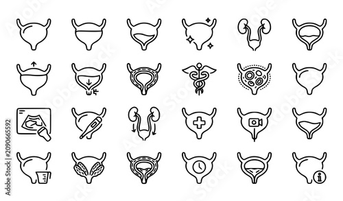 Cuadro en lienzo Minimal urinary bladder icon collection with urine anatomy urology healthcare an