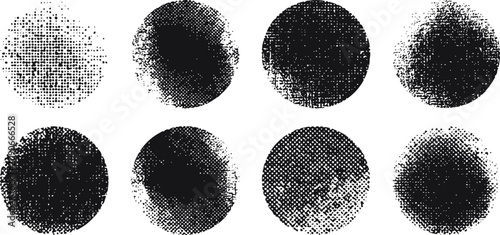Black halftone distressed circle stamp textures