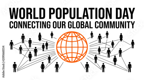 Foto World Population Day banner with global community network, orange globe vector w