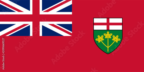 The official provincial flag of Ontario, Canada, featuring the Union Jack and the shield of arms, in high-quality vector format
