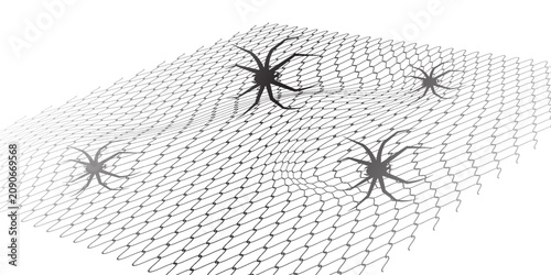 Foto Collection of black widow spiders and webs in various poses Vector, illustration