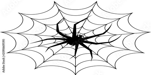 Schilderij op canvas Collection of black widow spiders and webs in various poses Vector, illustration