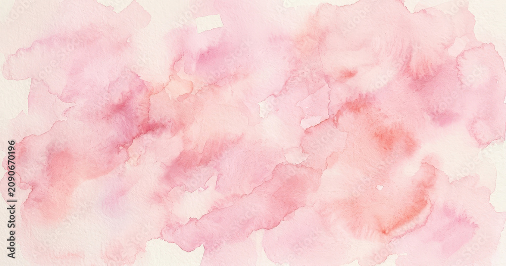 Fototapeta premium Soft pastel pink watercolor wash background, with blended pigment, stains, light rose, paint texture on, textured paper