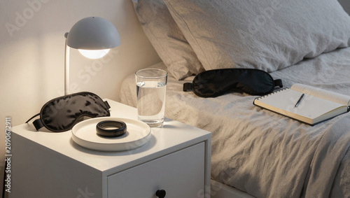 Sleep optimization nightstand with smart ring and mask