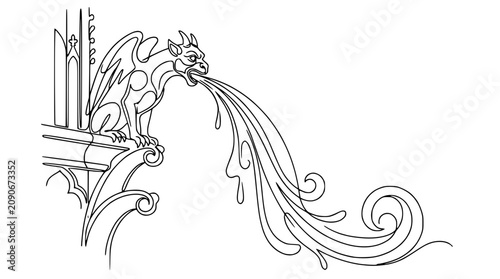 Tableau sur toile Gargoyle Spitting Water Line Art - Gothic Architecture Detail