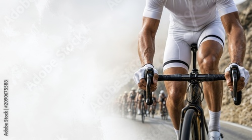 A professional road cyclist leading a fast-moving peloton during a championship race, captured in an intense moment of high-speed competition on a scenic open road.