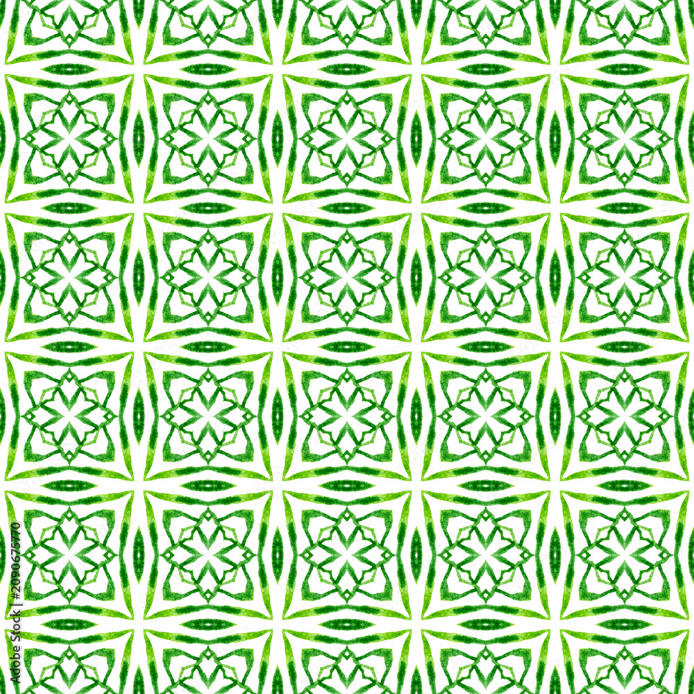 Fototapeta premium Hand drawn tropical seamless border. Green adorable boho chic summer design. Tropical seamless pattern. Textile ready interesting print, swimwear fabric, wallpaper, wrapping.