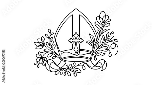 Fotografía Bishop's Mitre with Floral Embellishments - Continuous Line Art