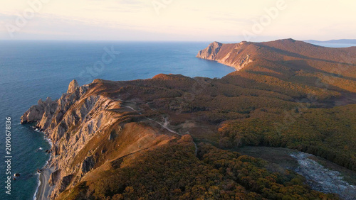 Fotografie Russian Far East scenic view in Primorsky krai of Russia, with Tasovaya bay landscape on the rocky shoreline