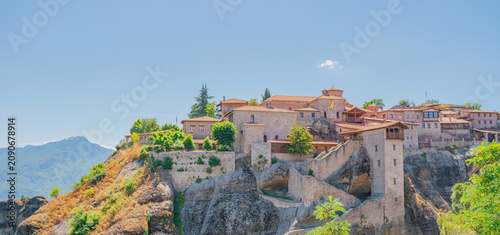 Obraz na plátně Scenic horizontal panorama of the Holy Monastery of Great Meteoron under a clear