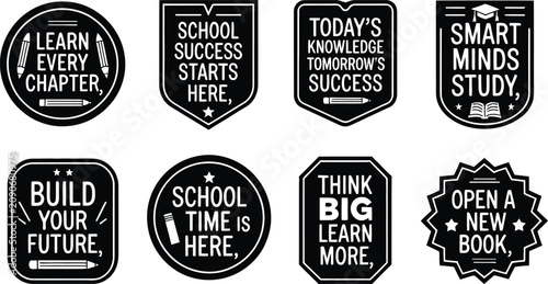 Tableau sur toile Collection of motivational education badges and icons featuring pencils and book