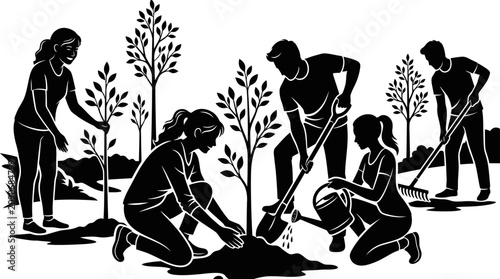 Canvastavla People planting trees, community gardening, reforestation, environmental conserv
