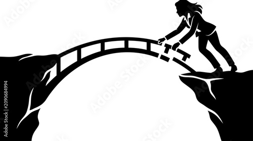 Photos Businesswoman building a bridge across a chasm, symbolizing connection and teamw