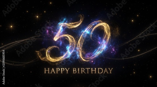 Happy 50th Birthday Gold Glitter Animation with Sparkling Lights and Luxury Celebration Background