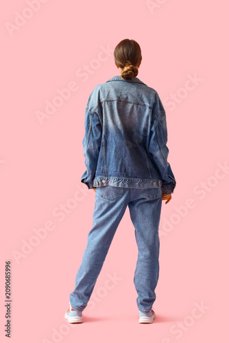 Young woman in stylish jean...