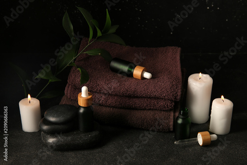 Bottles of essential oil, t...