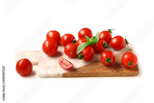 Board with fresh cherry tom...