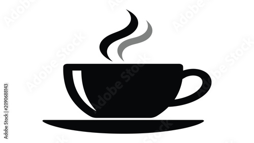 Bild auf Leinwand Coffee cup on a saucer emits steam to represent a fresh hot beverage