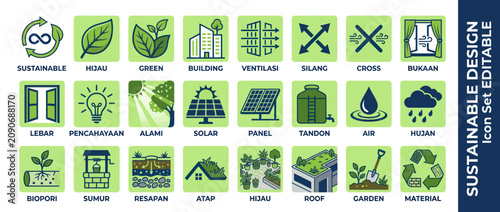 Sustainable Design Icons: Green Energy, Eco-Friendly Living, Renewable Resources