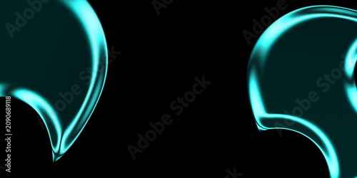 Fotografie Futuristic abstract 3d neon cyan glowing fluid curved glass shapes on a dark black background