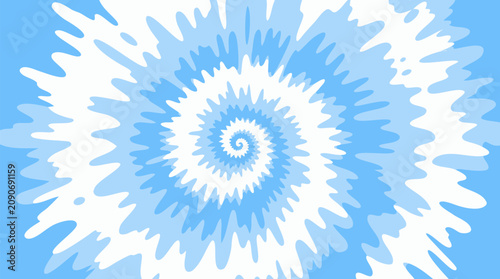 Soft sky blue and white tie dye spiral vector background with swirling handmade batik texture, airy watercolor look, playful summer pattern, abstract fabric design and calm boho style for prints